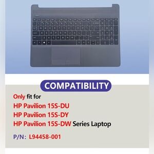 HP Laptop Replacement-Upper Case Palmrest & Backlit Keyboard Touchpad Assembly